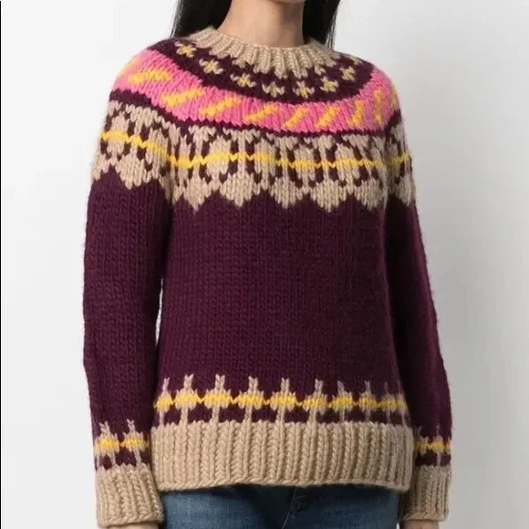 NWT Tory Burch Fair Isle Pullover Oversized Printed Sweater Knit - Picture 3 of 7